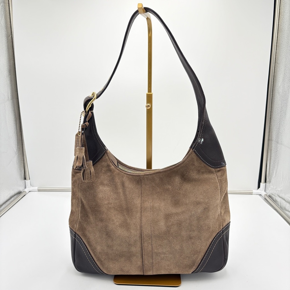Vtg Y2K Coach Hamilton Hobo Shoulder Bag Purse F10281 Tan Brown Suede Leather